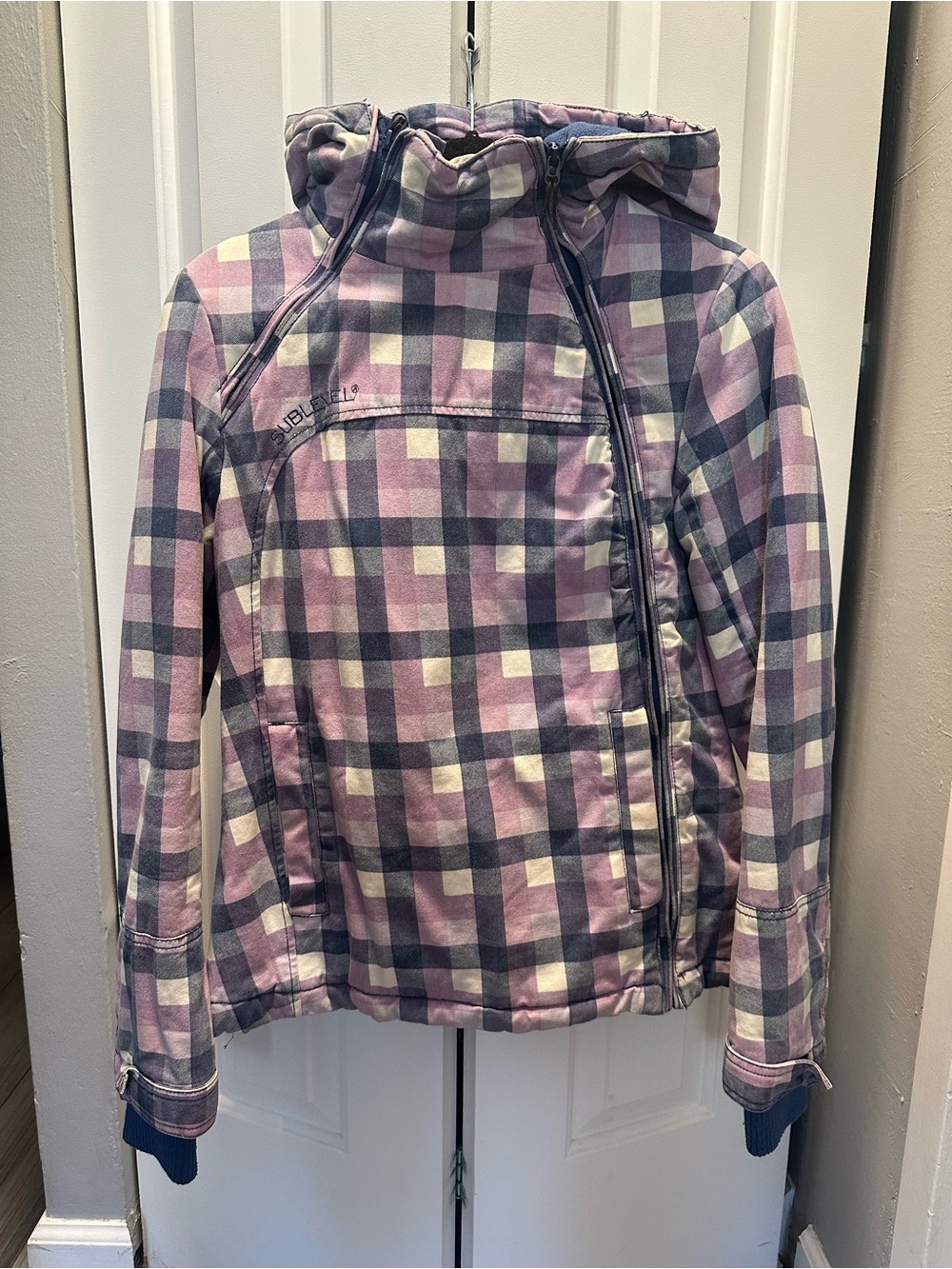 Plaid Hooded Ski Jacket - Purple Check